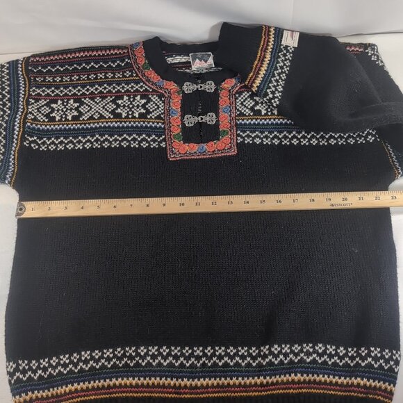 Dale of Norway 1/4 Clasp Norway Nordic L Wool Sweater Long Black Multi Fair Isle - Picture 9 of 16